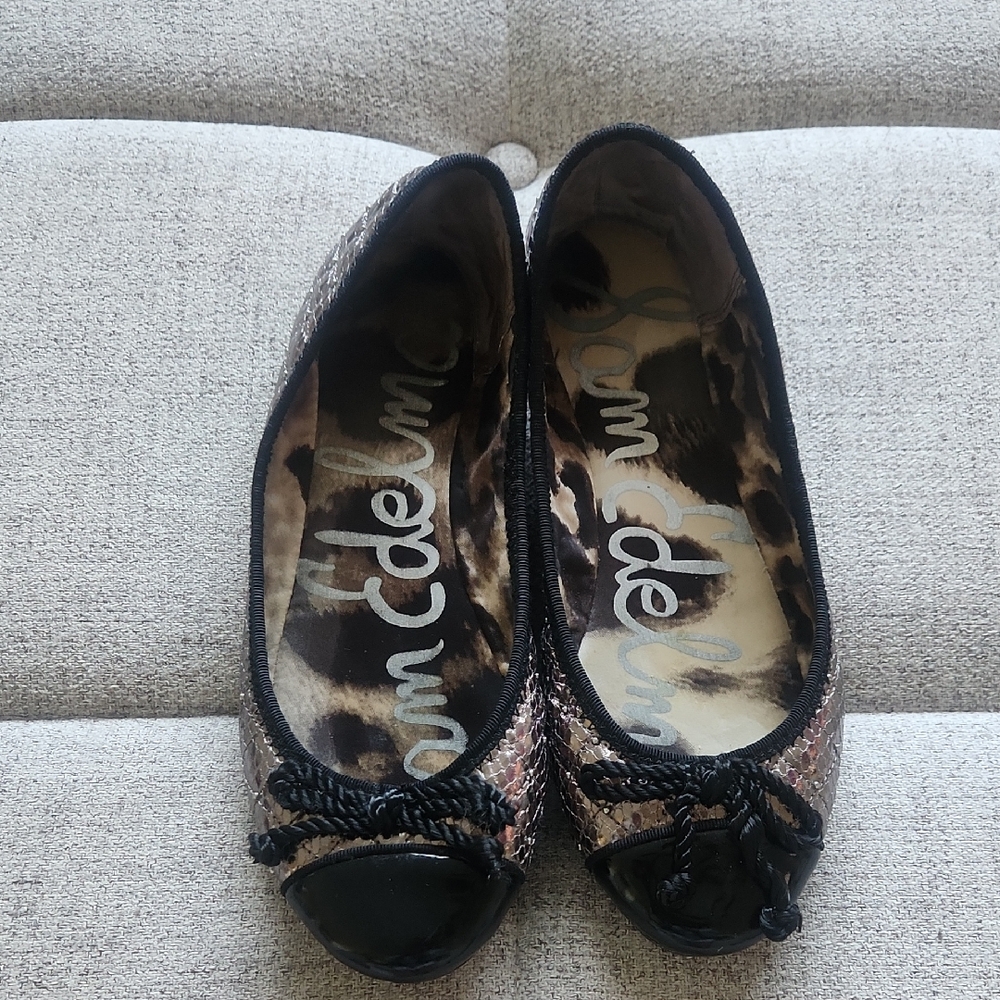 Sam Edelman Croc Metallic Embellished Print Flats with Black Trim
